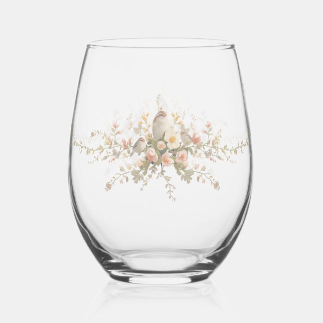 Vaso De Vino Elegante floral moderna superposición de flores de (Anverso)