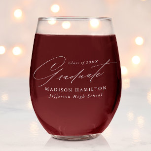 Vaso De Vino Elegante Graduación de Guión Blanco Minimalista