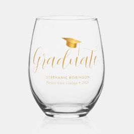 Vaso De Vino Elegante Graduación de Guión Dorado