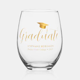 Vaso De Vino Elegante Graduación de Guión Dorado
