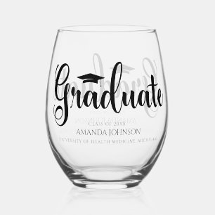 Vaso De Vino Elegante Graduación de nombre de graduado negro