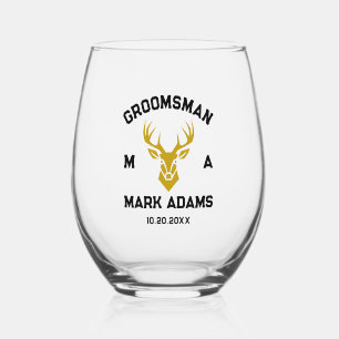 Vaso De Vino Elegante Groomsmen Gift Deer Head Vintage Monogram