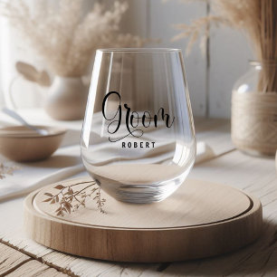 Vaso De Vino Elegante guión de Boda de caligrafía de Groom
