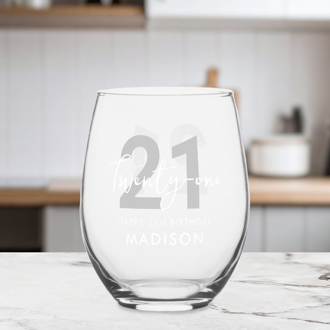 Vaso De Vino Elegante guión moderno Veintiuno cumpleaños número (Subido por el creador)