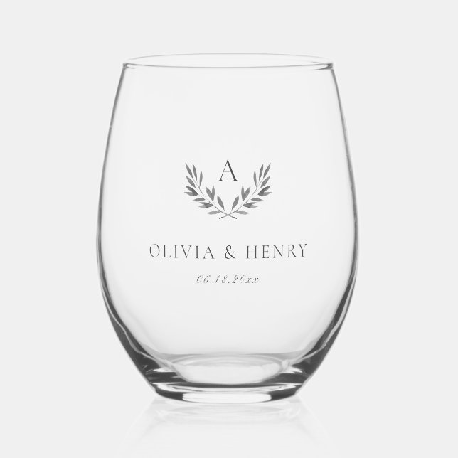 Vaso De Vino Elegante guión monograma y deja Boda (Anverso)
