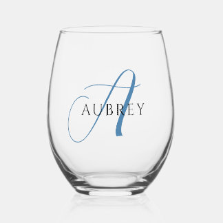 Vaso De Vino Elegante juego de bebidas con monograma azul