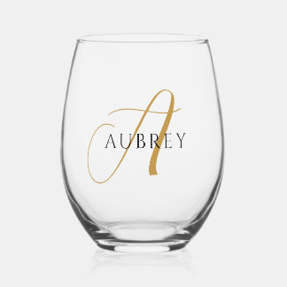 Vaso De Vino Elegante juego de bebidas monograma dorado