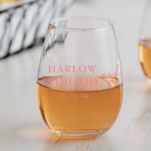 Vaso De Vino Elegante juego de Boda de guiones rosados