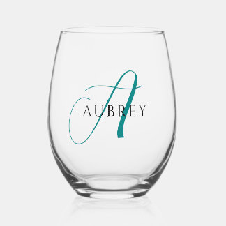 Vaso De Vino Elegante juego Verde azulado de bebidas con monogr