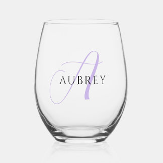 Vaso De Vino Elegante Lavanda Monograma Drinkware Set