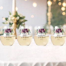 Vaso De Vino Elegante madre floral del novio de la novia