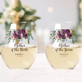 Vaso De Vino Elegante madre floral del novio de la novia