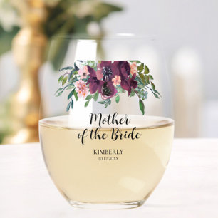 Vaso De Vino Elegante madre floral del novio de la novia