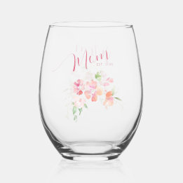 Vaso De Vino Elegante Mamá Año Establecido Rosa Floral Acuarela