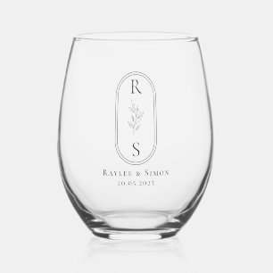Vaso De Vino Elegante Minimalista Negra Inicial Monogramada