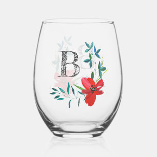 Vaso De Vino Elegante Monograma Floral de acuarela