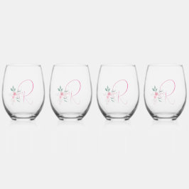 Vaso De Vino Elegante Monograma Gafas de Vino sin Piedras