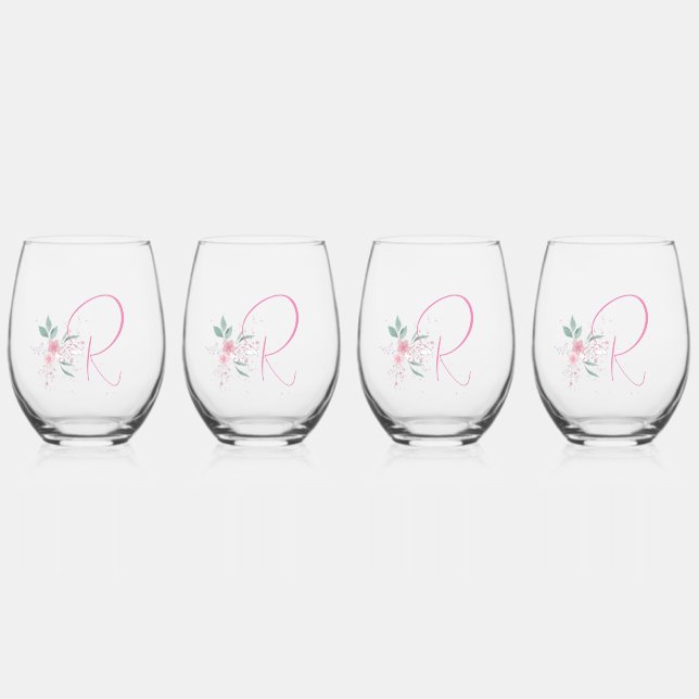 Vaso De Vino Elegante Monograma Gafas de Vino sin Piedras (Anverso)