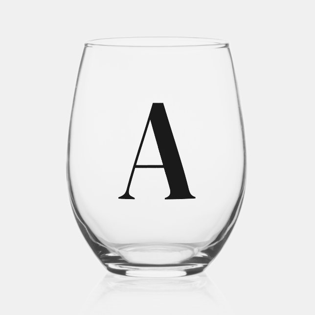 Vaso De Vino Elegante Monograma Negro Vidrio Inicial (Anverso)