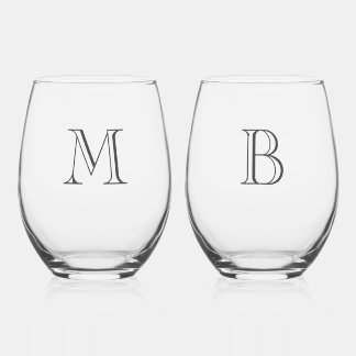 Vaso De Vino Elegante Monograma Vidrio Conjunto para Parejas