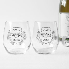 Vaso De Vino Elegante Monograma Vintage de Boda