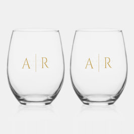 Vaso De Vino Elegante oro Pareja Mínima de Iniciales Boda Favor