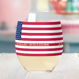 Vaso De Vino Elegante Patriótico USA Bandera Americana Personal