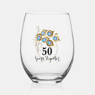 Vaso De Vino Elegante Peacock Feathers 50 Aniversario