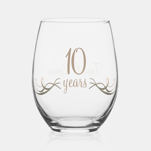 Vaso De Vino Elegante Personalizado 10 años Keepsake Gift (Anverso)