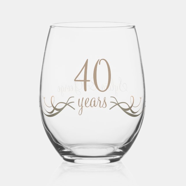 Vaso De Vino Elegante Personalizado 40 años Keepsake Gift (Anverso)