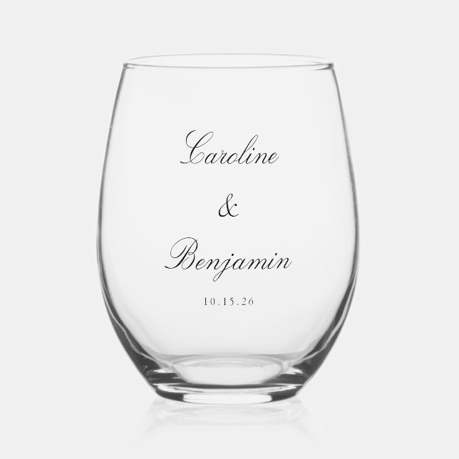 Vaso De Vino Elegante Personalizado de Boda Elegante con Guión  (Anverso)