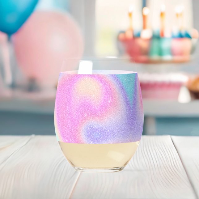 Vaso De Vino Elegante Purpurina gradiente Swirl Holographic (Insitu (Baby Shower))