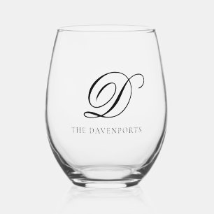 Vaso De Vino Elegante Recuerdo de Boda con Monograma Simple