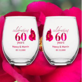 Vaso De Vino Elegante regalo de 60 años de Rosa personalizado