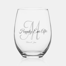 Vaso De Vino Elegante Script Monograma Feliz Siempre Después De