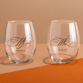Vaso De Vino Elegante Sr. y Sra. boda de nombre personalizado f