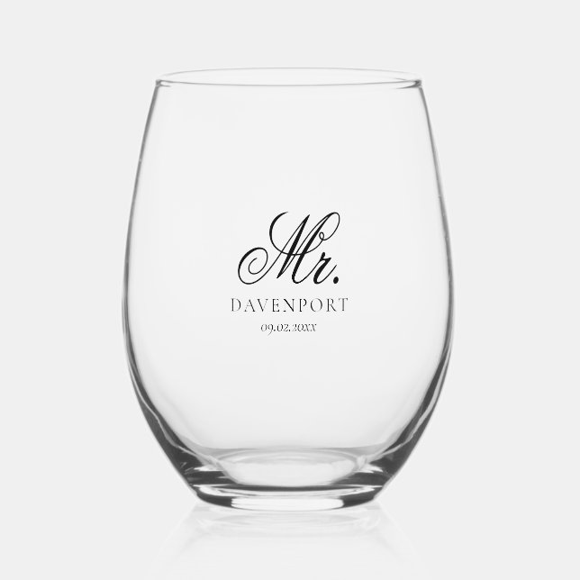 Vaso De Vino Elegante Sr. y Sra. Boda Keepsake Gift (Anverso)