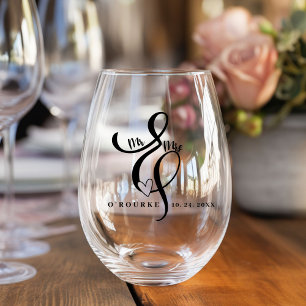 Vaso De Vino Elegante Sr. y Sra. Caligrafía Ampersand Boda