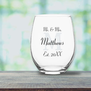 Vaso De Vino Elegante Sr. y Sra. Newlyw Typography Black