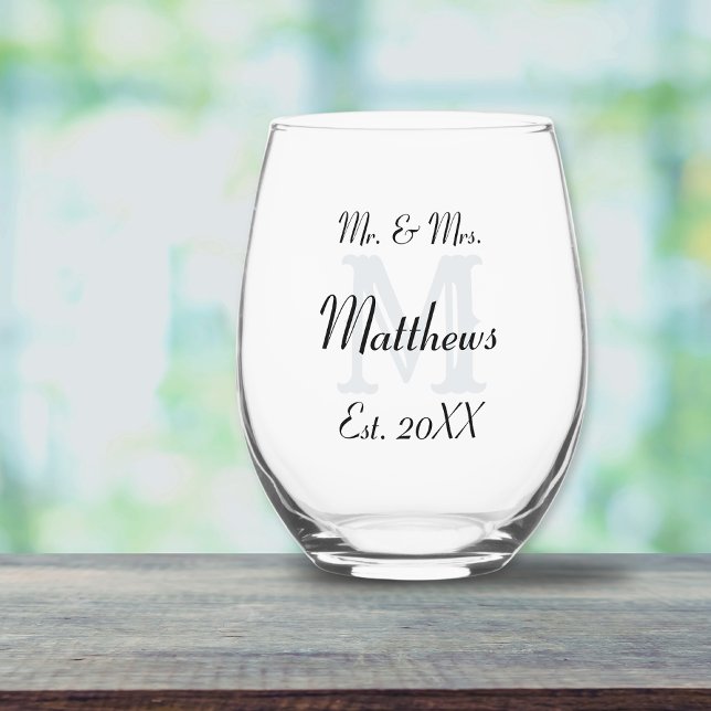 Vaso De Vino Elegante Sr. y Sra. Newlyw Typography Black (Subido por el creador)