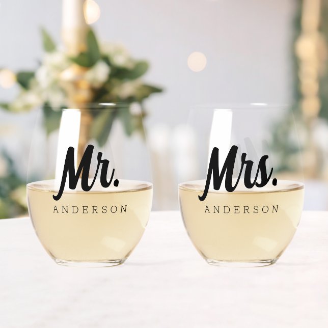 Vaso De Vino Elegante Sr. y Sra. + Nombre Boda Newlyweds (Insitu (Boda))