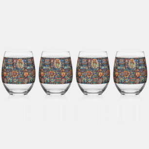 Vaso De Vino Elegante "Tapiz Precolombino" de zafiro de 16 oz d