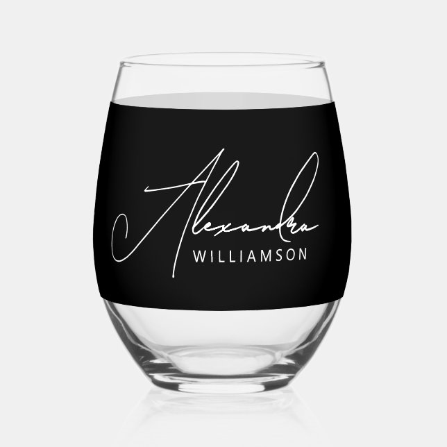 Vaso De Vino Elegante Y Elegante Nombre Caligrafía Blanca Y Neg (Anverso)