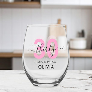 Vaso De Vino Elegante y moderno rosado 30 cumpleaños