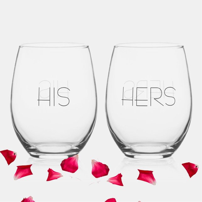 Vaso De Vino Elegante y moderno "Su + Sus" Parejas (Modern elegant "His Hers" wine glasses make a great Valentine's Day, anniversary or newlywed gift.)