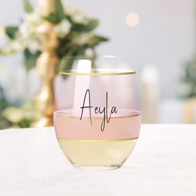 Vaso De Vino Elegante y simple rosa moderno personalizado (Insitu (Boda))