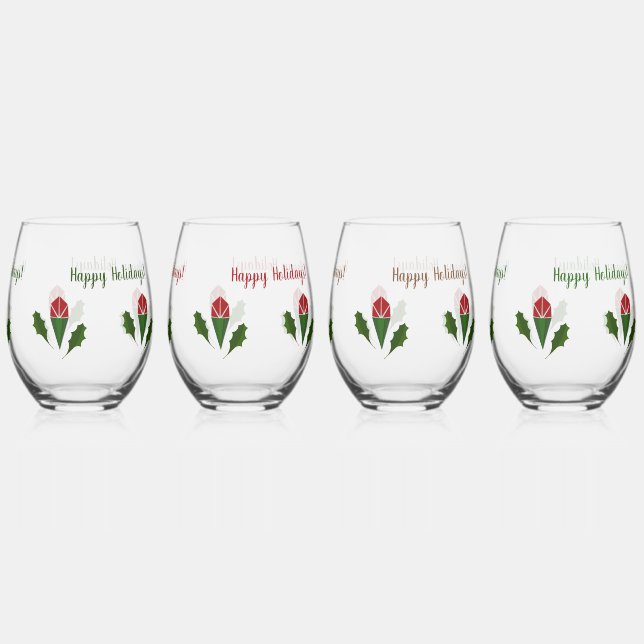 Vaso De Vino Elegantes rosas rojas personalizadas y vacaciones  (Reverso)