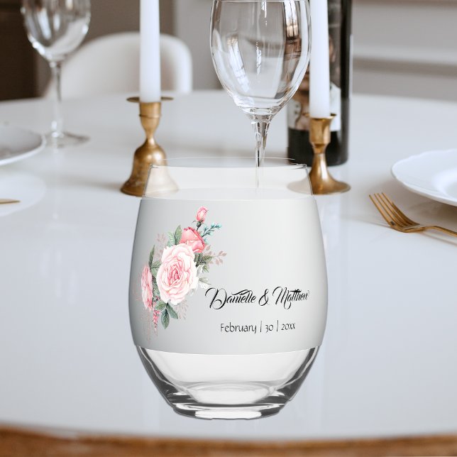 Vaso De Vino Elegantes rosas rosas y Boda plateado (Subido por el creador)