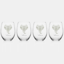 Vaso De Vino Elephant Head Olive Green Personalize