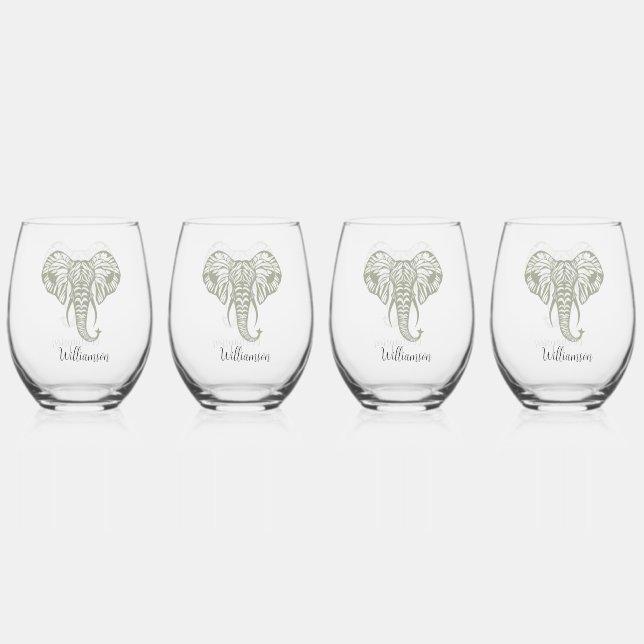 Vaso De Vino Elephant Head Olive Green Personalize (Anverso)